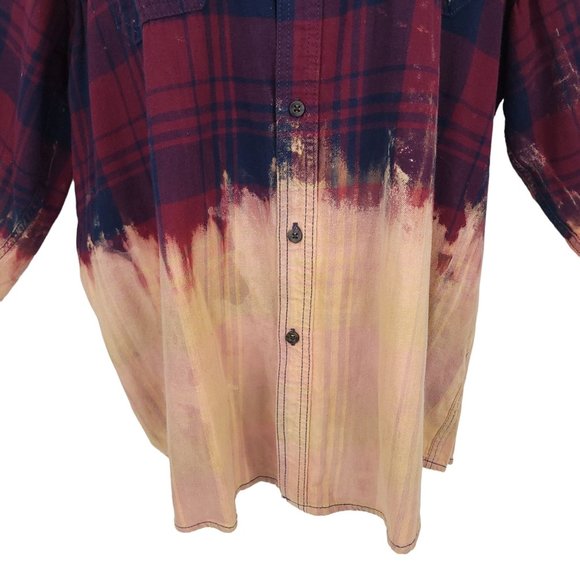 The Rack Brushed Cotton Tie Dye Bleach Button Front Shirt Top Sz XL Plaid - Picture 4 of 12